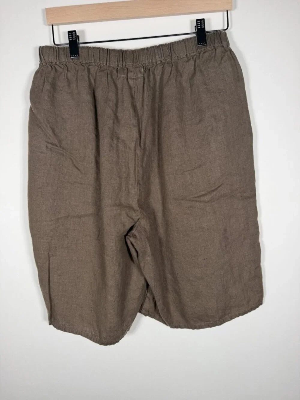 Vintage FLAX brown 100% linen pull-on elastic lagenlook city shorts M comfy